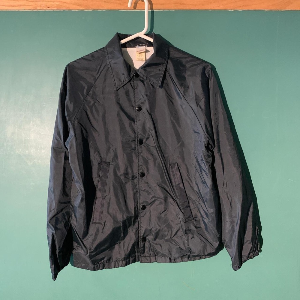 Jerzees Vintage 80s Black Windbreaker Jacket Button Up Mens Small Coach Bomber